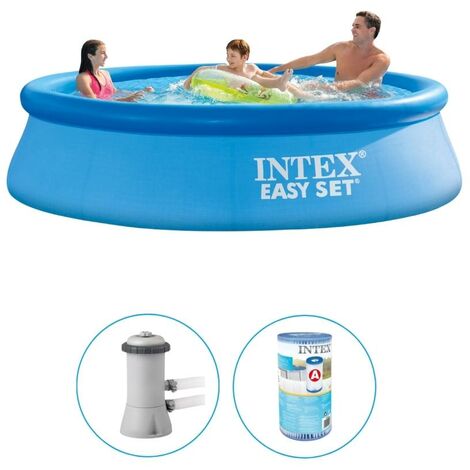Intex - Easy Set - Pool mit Filterpumpe - 366x76 cm - Rund - Aufblasbarer Pool - Blau