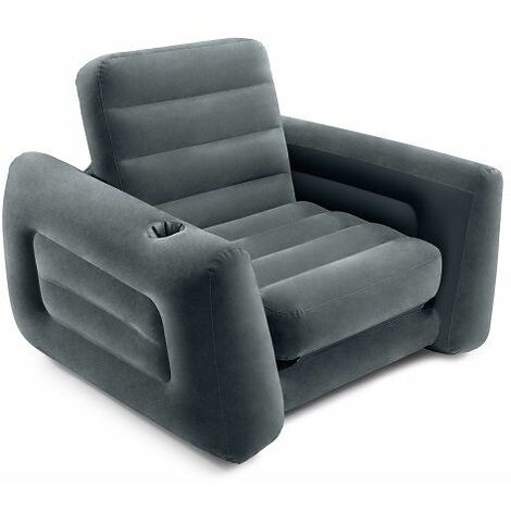 Intex – Fauteuil gonflable convertible 117 x 224 x 66 cm – Valve 2 en 1 pour gonflage rapide – Porte-gobelet intégré – Pour intérieur et extérieur