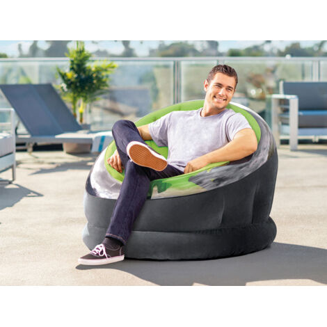 Intex – Fauteuil gonflable Onyx vert 112x109x69cm – Vinyle renforcé hydrofuge – 1 place – Confort intérieur et extérieur