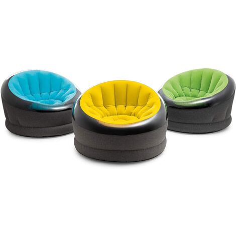 Intex – Fauteuil gonflable vert 112 x 109 x 69 cm – Vinyle résistant à l'eau – Confort intérieur et extérieur – Valve 2 en 1 pour gonflage rapide