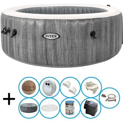 Intex - Greywood Deluxe - Jacuzzi - 216 x 71 cm - Gris - Accessoires inclus - Gris