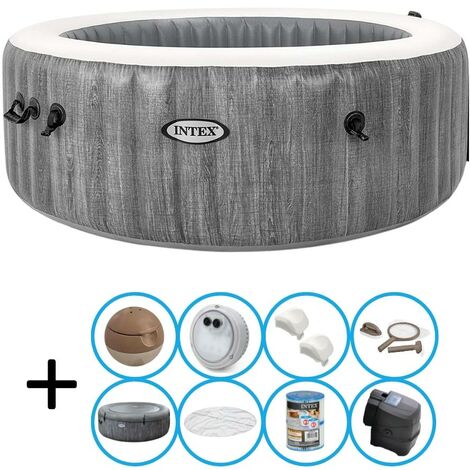 Intex - Greywood Deluxe - Jacuzzi - 216 x 71 cm - Gris - Avec kit de maintenance - Gris