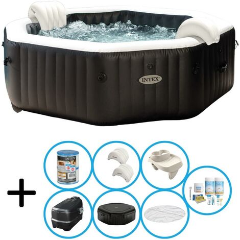 Intex - Jet & Bubble Deluxe - Jacuzzi - 218 x 71 cm - Noir - Paquet d'entretien inclus en bekerhouder - Noir