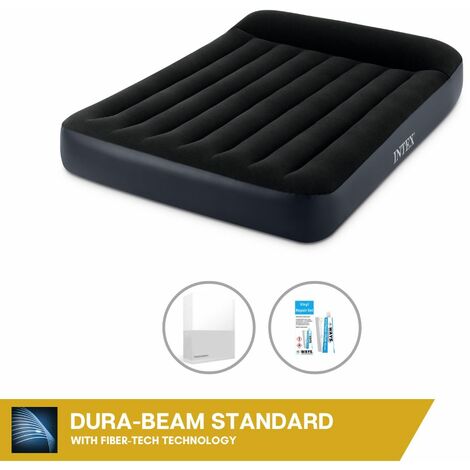 Intex Matelas gonflable - 2 personnes - 137 x 191 x 25 cm - Bleu - Avec pompe intégrée + Drap housse Blanc + Trousse de réparation - Bleu foncé
