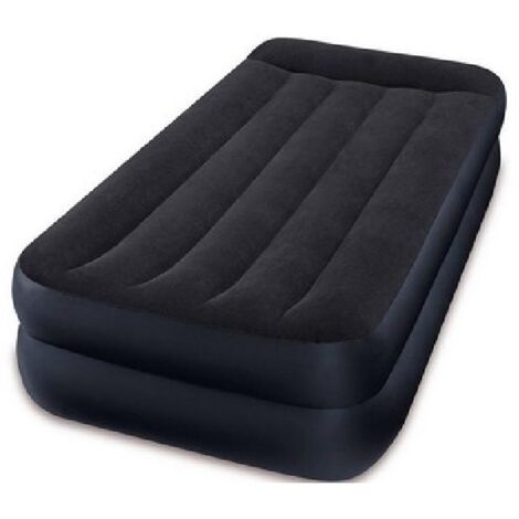 Intex – Matelas gonflable 2 personnes 152x203x42 cm – Polyester avec technologie Fiber-Tech – Coussin intégré et gonfleur électrique inclus – Sac de transport