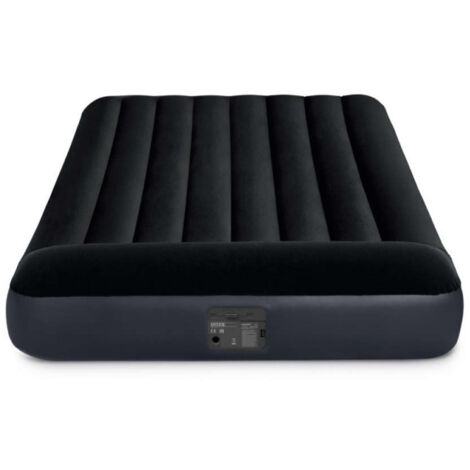 Intex – Matelas gonflable 2 places 191x137x25cm – Gonfleur électrique intégré – Technologie Fiber Tech pour confort optimal – Sac de rangement inclus