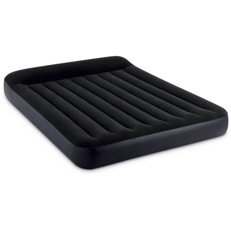 64150ND - Materasso Gonfiabile Dura-Beam Pillow Rest Matrimoniale con Pompa Elettrica Incorporata, pvc, Nero, 152x203x25 cm - Intex