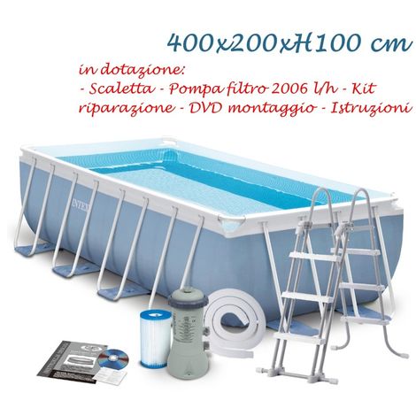 INTEX PISCINA FUORITERRA 400x200x100 26788 PRISMA FRAME RETTANGOLARE CON POMPA FILTRO