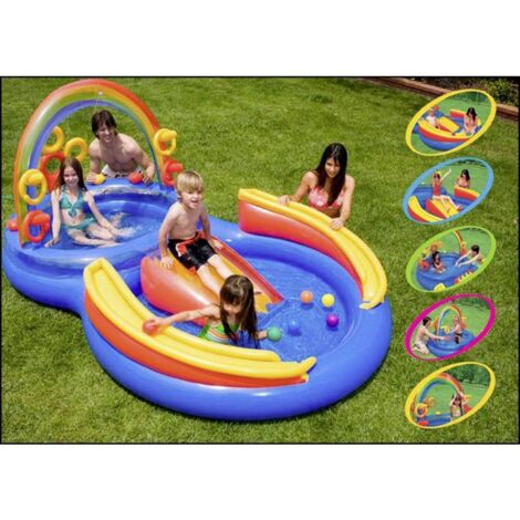 Intex – Piscine gonflable enfants 57453 – Dimensions 297x193x135 cm – Capacité 227L – Poids max 81 kg – Avec toboggan et pulvérisateur d'eau