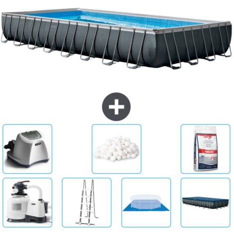 Intex – Piscine hors sol rectangulaire Ultra XTR Frame 975x488x132 cm – Système d'eau salée QS1200 – Pompe filtre à sable 8000L/h – Accessoires inclus
