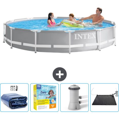 Intex Pool mit rundem Prismenrahmen – 366 x 76 cm – Grau – im Lieferumfang enthalten Accessoire CB11