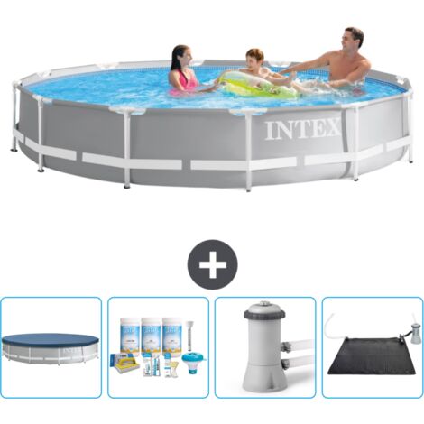 Intex Pool mit rundem Prismenrahmen – 366 x 76 cm – Grau – im Lieferumfang enthalten Accessoire CB4