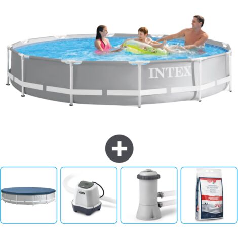 Intex Pool mit rundem Prismenrahmen – 366 x 76 cm – Grau – im Lieferumfang enthalten Accessoire CB53