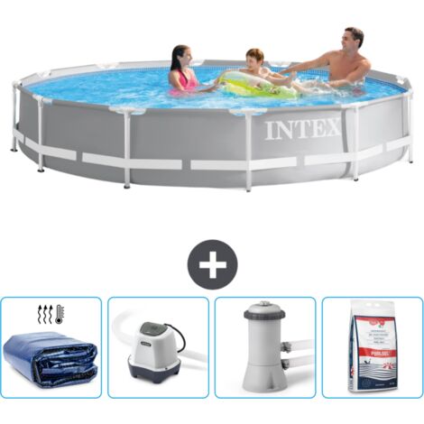 Intex Pool mit rundem Prismenrahmen – 366 x 76 cm – Grau – im Lieferumfang enthalten Accessoire CB54