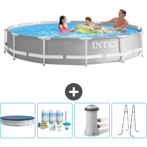 Intex Pool mit rundem Prismenrahmen – 366 x 76 cm – Grau – im Lieferumfang enthalten Accessoire CB6