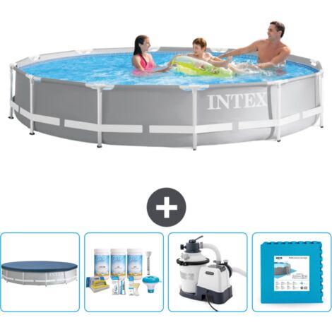 Intex Pool mit rundem Prismenrahmen – 366 x 76 cm – Grau – im Lieferumfang enthalten Accessoire CB60