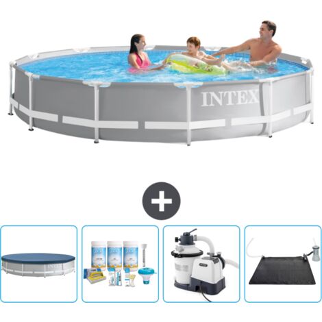 Intex Pool mit rundem Prismenrahmen – 366 x 76 cm – Grau – im Lieferumfang enthalten Accessoire CB62
