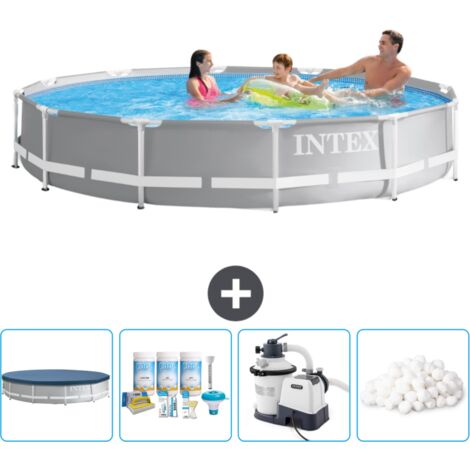 Intex Pool mit rundem Prismenrahmen – 366 x 76 cm – Grau – im Lieferumfang enthalten Accessoire CB63