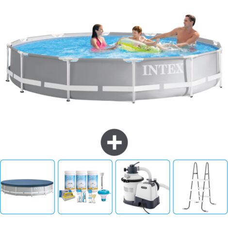 Intex Pool mit rundem Prismenrahmen – 366 x 76 cm – Grau – im Lieferumfang enthalten Accessoire CB64