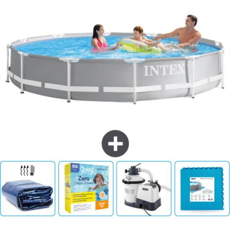Intex Pool mit rundem Prismenrahmen – 366 x 76 cm – Grau – im Lieferumfang enthalten Accessoire CB67