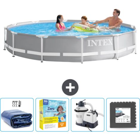 Intex Pool mit rundem Prismenrahmen – 366 x 76 cm – Grau – im Lieferumfang enthalten Accessoire CB68