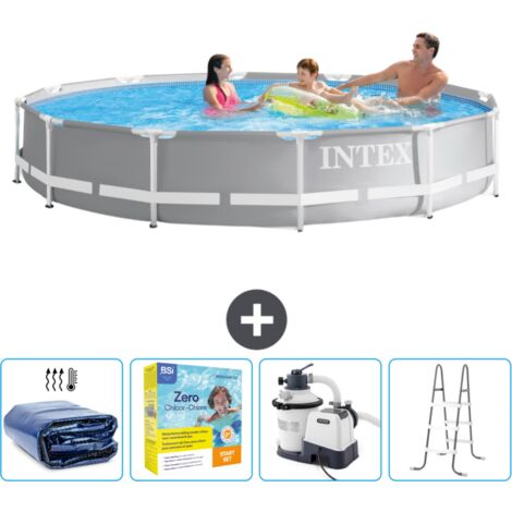 Intex Pool mit rundem Prismenrahmen – 366 x 76 cm – Grau – im Lieferumfang enthalten Accessoire CB71