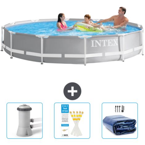 Intex Pool mit rundem Prismenrahmen – 366 x 76 cm – Grau – im Lieferumfang enthalten Accessoire CB74