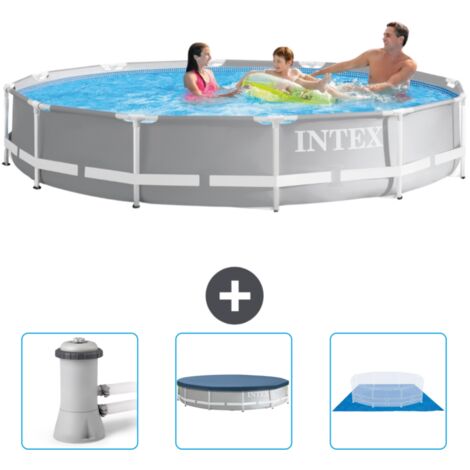 Intex Pool mit rundem Prismenrahmen – 366 x 76 cm – Grau – im Lieferumfang enthalten Accessoire CB76