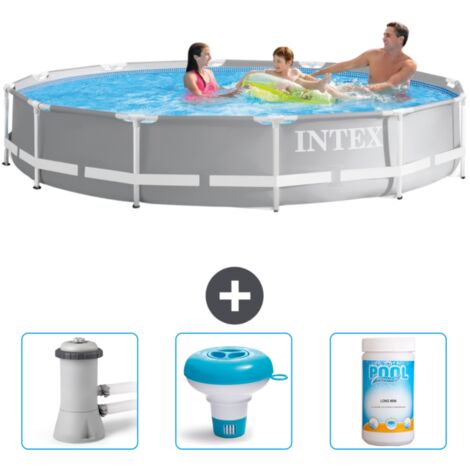 Intex Pool mit rundem Prismenrahmen – 366 x 76 cm – Grau – im Lieferumfang enthalten Accessoire CB77