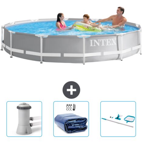 Intex Pool mit rundem Prismenrahmen – 366 x 76 cm – Grau – im Lieferumfang enthalten Accessoire CB78