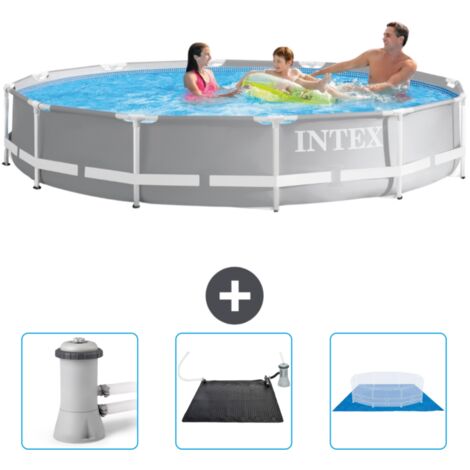 Intex Pool mit rundem Prismenrahmen – 366 x 76 cm – Grau – im Lieferumfang enthalten Accessoire CB79