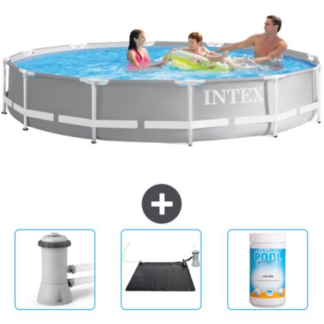 Intex Pool mit rundem Prismenrahmen – 366 x 76 cm – Grau – im Lieferumfang enthalten Accessoire CB80
