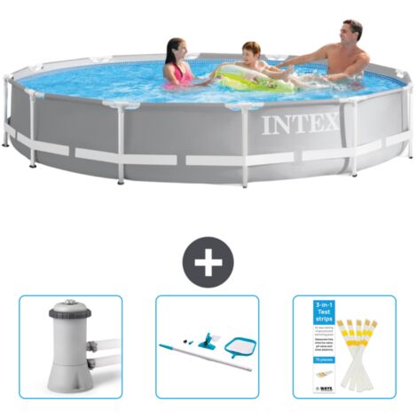 Intex Pool mit rundem Prismenrahmen – 366 x 76 cm – Grau – im Lieferumfang enthalten Accessoire CB82