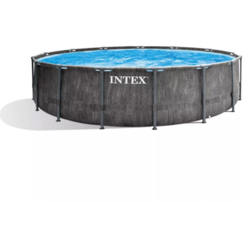 Intex - Prisma Frame Greywood 26742 piscina fuori terra rotonda 457x457x122 cm effetto legno grigio