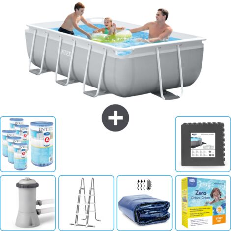 Intex Rechteckiges Prisma-Rahmen-Schwimmbecken – 300 x 175 x 80 cm – Grau – Inklusive Zubehör CB37