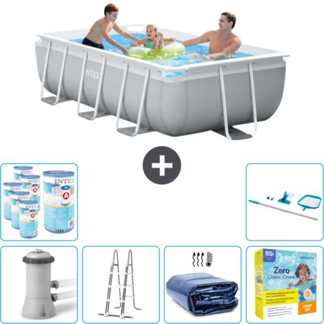 Intex Rechteckiges Prisma-Rahmen-Schwimmbecken – 300 x 175 x 80 cm – Grau – Inklusive Zubehör CB40