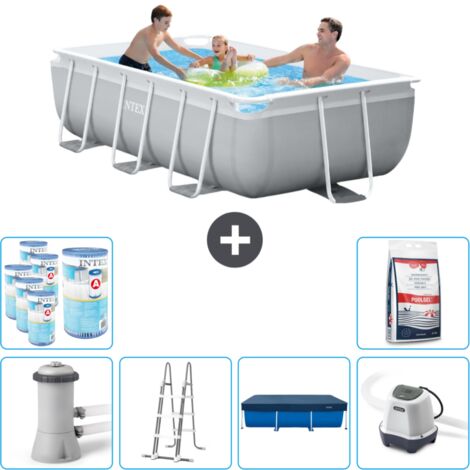 Intex Rechteckiges Prisma-Rahmen-Schwimmbecken – 300 x 175 x 80 cm – Grau – Inklusive Zubehör CB55