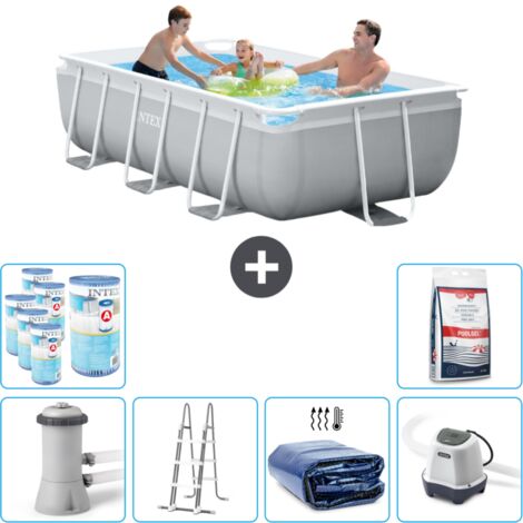 Intex Rechteckiges Prisma-Rahmen-Schwimmbecken – 300 x 175 x 80 cm – Grau – Inklusive Zubehör CB56