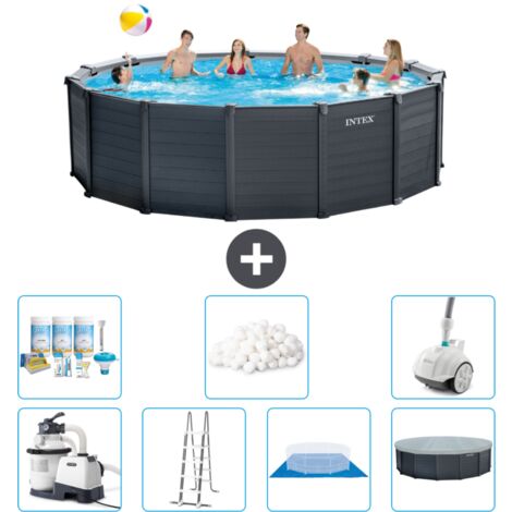 Intex runder Pool mit graphitgrauem Paneel – 478 x 124 cm – Inklusive Zubehör CB45