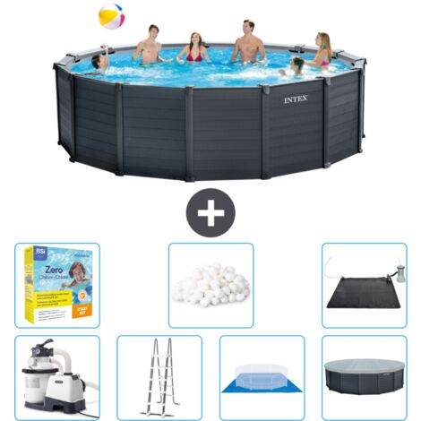 Intex runder Pool mit graphitgrauem Paneel – 478 x 124 cm – Inklusive Zubehör CB50