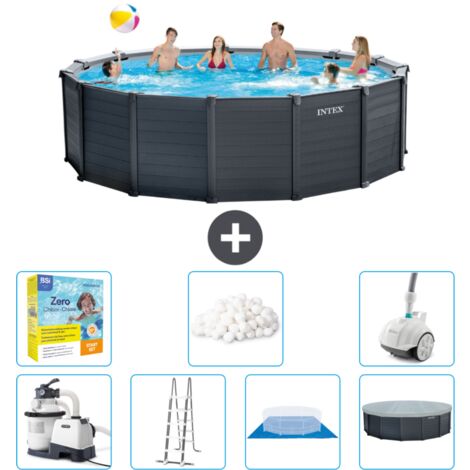 Intex runder Pool mit graphitgrauem Paneel – 478 x 124 cm – Inklusive Zubehör CB51