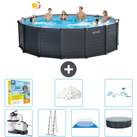 Intex runder Pool mit graphitgrauem Paneel – 478 x 124 cm – Inklusive Zubehör CB52
