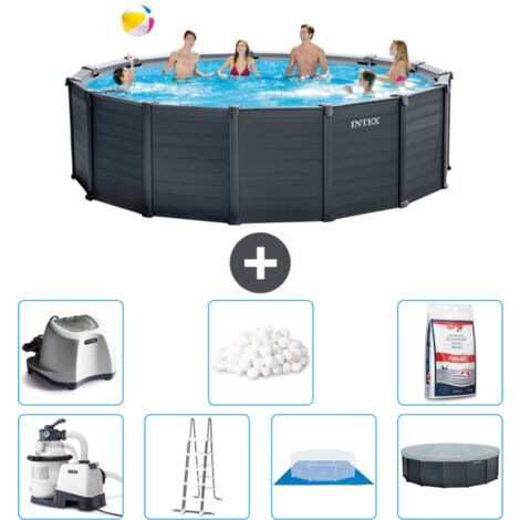 Intex runder Pool mit graphitgrauem Paneel – 478 x 124 cm – Inklusive Zubehör CB57