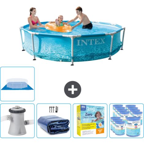 Intex Rundrahmen-Schwimmbecken – 305 x 76 cm – Wasserdruck – Inklusive Zubehör CB22