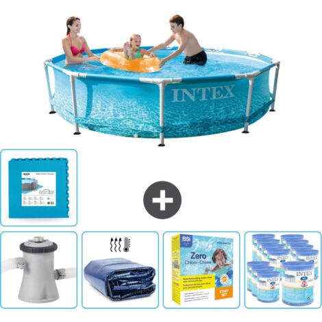 Intex Rundrahmen-Schwimmbecken – 305 x 76 cm – Wasserdruck – Inklusive Zubehör CB23