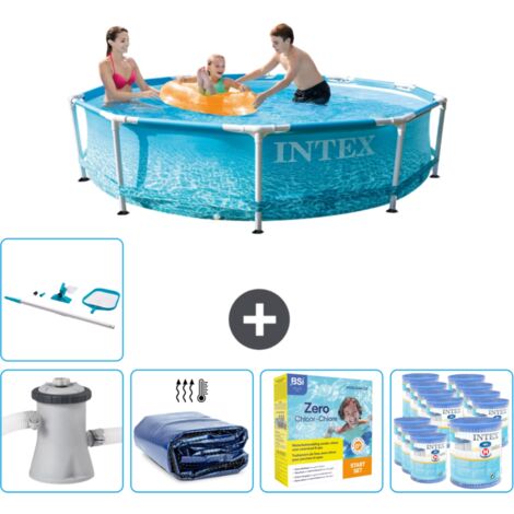 Intex Rundrahmen-Schwimmbecken – 305 x 76 cm – Wasserdruck – Inklusive Zubehör CB28