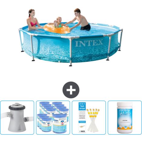 Intex Rundrahmen-Schwimmbecken – 305 x 76 cm – Wasserdruck – Inklusive Zubehör CB85