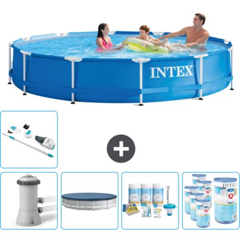 Intex Rundrahmen-Schwimmbecken – 366 x 76 cm – Blau – Inklusive Zubehör CB19