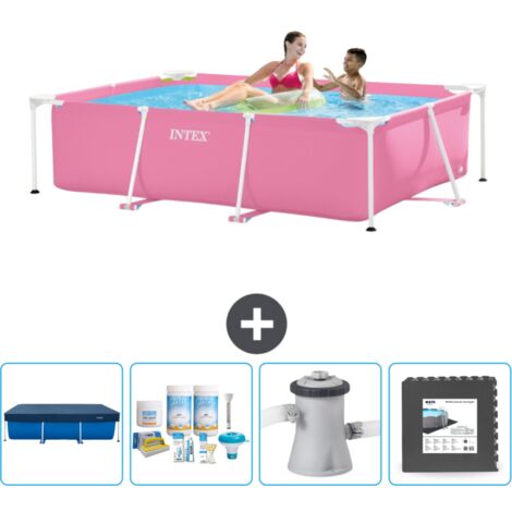 Intex-Schwimmbecken mit rechteckigem Rahmen – 220 x 150 x 60 cm – Rosa – im Lieferumfang enthalten Accessoire CB3