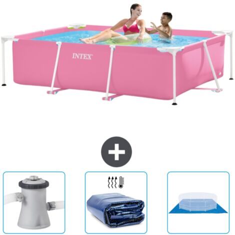 Intex-Schwimmbecken mit rechteckigem Rahmen – 220 x 150 x 60 cm – Rosa – im Lieferumfang enthalten Accessoire CB76